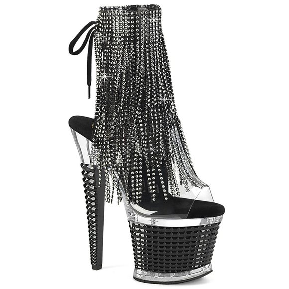 Shoes - Platform Rhinestone Fringe Lace Up Ankle Boots